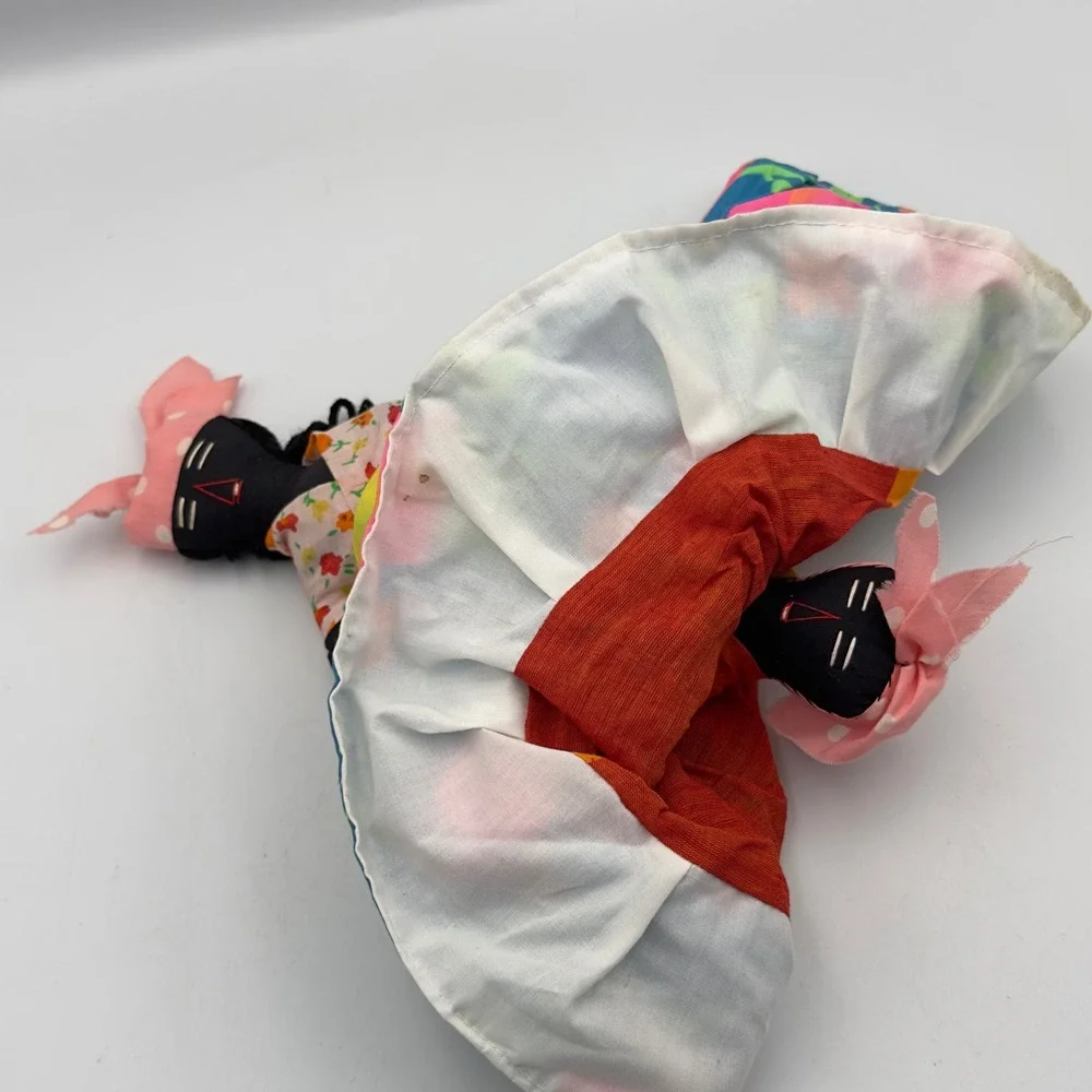 Vintage Handmade‎ Topsy Turvy Reversible Cloth Doll Floral Orange Folk Art 11